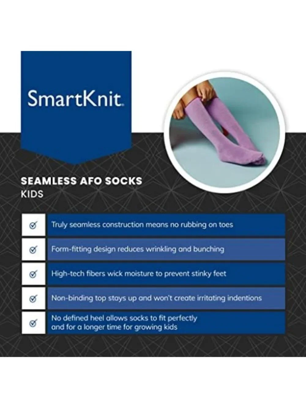 Seamless AFO Interface Socks for Kids - 3 Pack, Comfort & Support for Little
